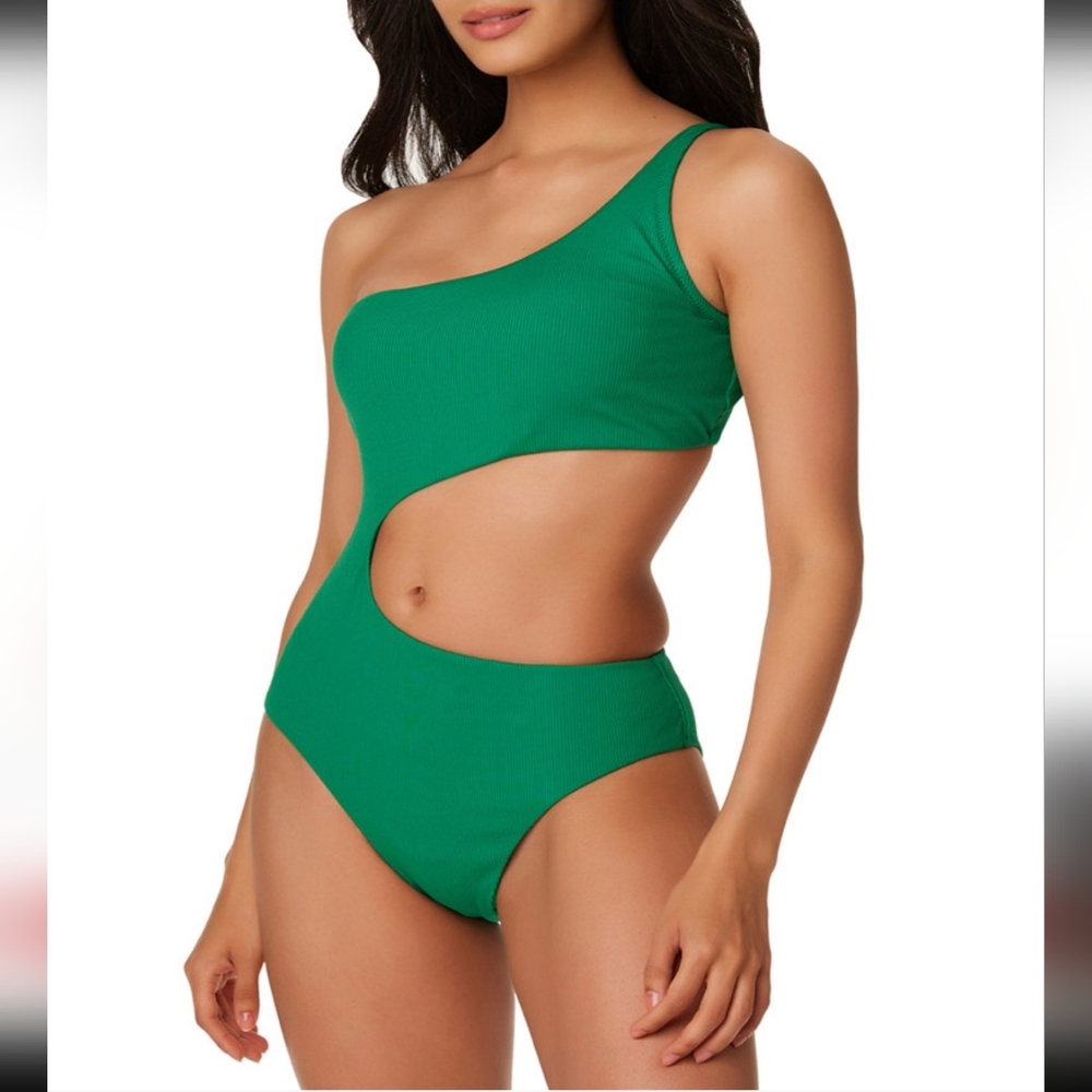💚 ⛱️ BAR III Micro Rib One-Shoulder Cutout One Piece Swimsuit ⛱️ 💚